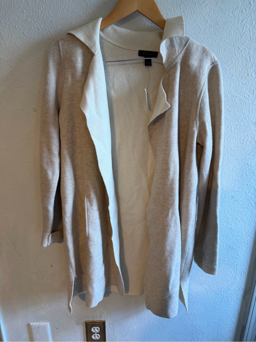 Saks Fifth Avenue Cream and Beige Open-Front Cardigan wool cashmere blend